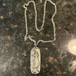 Vintage J Ritter Turquoise Road Runner Pendant Necklace